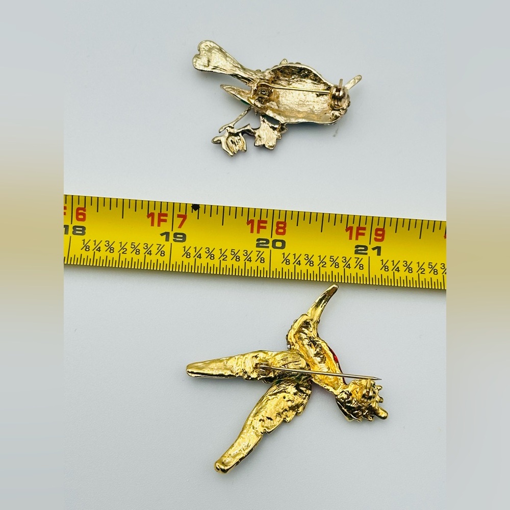 Lot 2 Rhinestone Enamel Bird Brooch Pin Hummingbird Floral Colorful Set - Picture 4 of 4